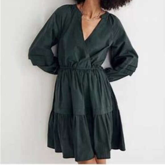 Madewell Dresses & Skirts - NWT Madewell Crinkle Poplin Wrap Mini Tiered Dress Women’s Medium Dark Palm